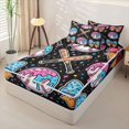 thumbnail image 2 of Castle Fairy Ice Cream Baseball Zipper Full Size Comforter Sets with Fitted Sheet and 2 Pillowcases, Cartoon Stars Print Zipper Bedding Set, Black Pink Blue,4pcs,Black Reversible, 2 of 6