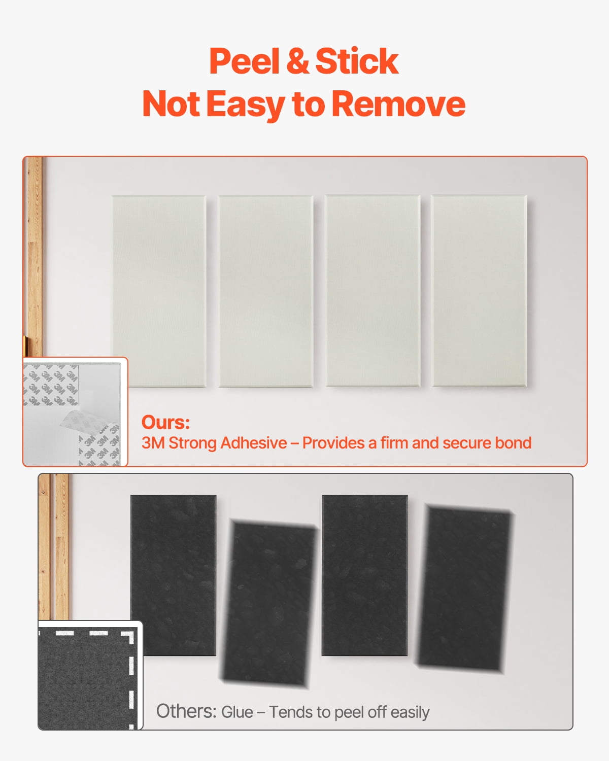 VEVOR 4 PCS Acoustic Panels, 2 inch Thick 23.6 x 11.8 inch Fiberglass Sound Absorbing Panels, Self-adhesive Soundproof Wall Boards, for Studios, Office, Home Theater,Meeting Room, Beige