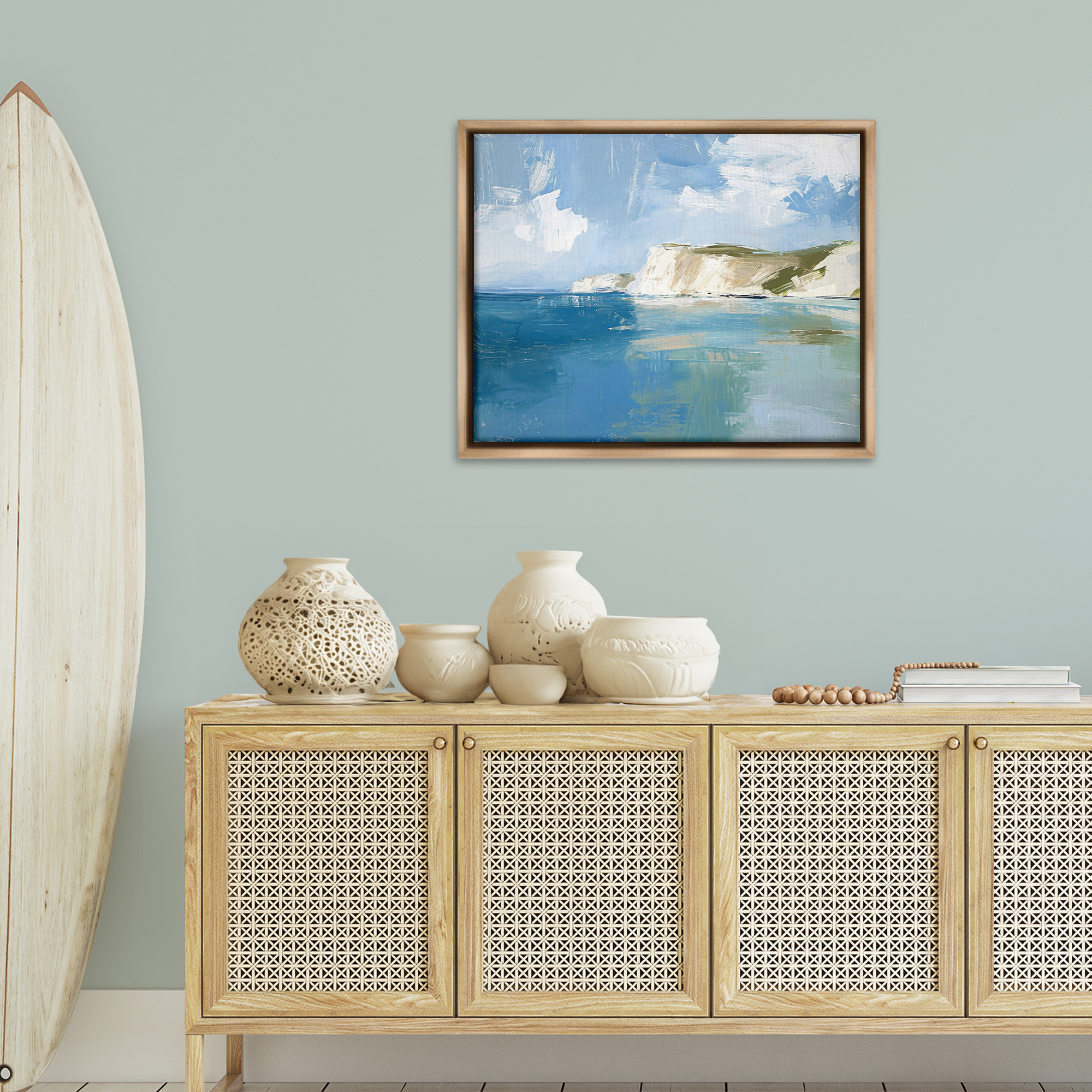 Stupell Industries Coastal Wilderness Shore Coastal Painting Brown Floater Framed Canvas Art Print Wall Art, 31 x 25