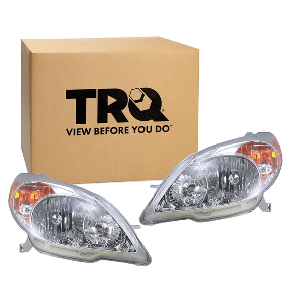 TRQ 2 Piece Headlight Assembly Set Driver & Passenger Side Fits 2003-2008 Toyota Matrix TO2502140 TO2503140