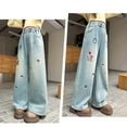 thumbnail image 4 of XQYLOS Girls High Waist Fleec𝖾 Lined Jeans with Pockets, Cute Graphic Wide Leg Denim Pants, Thickened Warm Winter Elastic Waist Trousers, 4 of 6