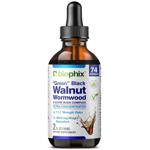 biophix Green Black Walnut Wormwood Extract 2 oz - Natural Potent Herbs Cleanser Supports Intestinal Health