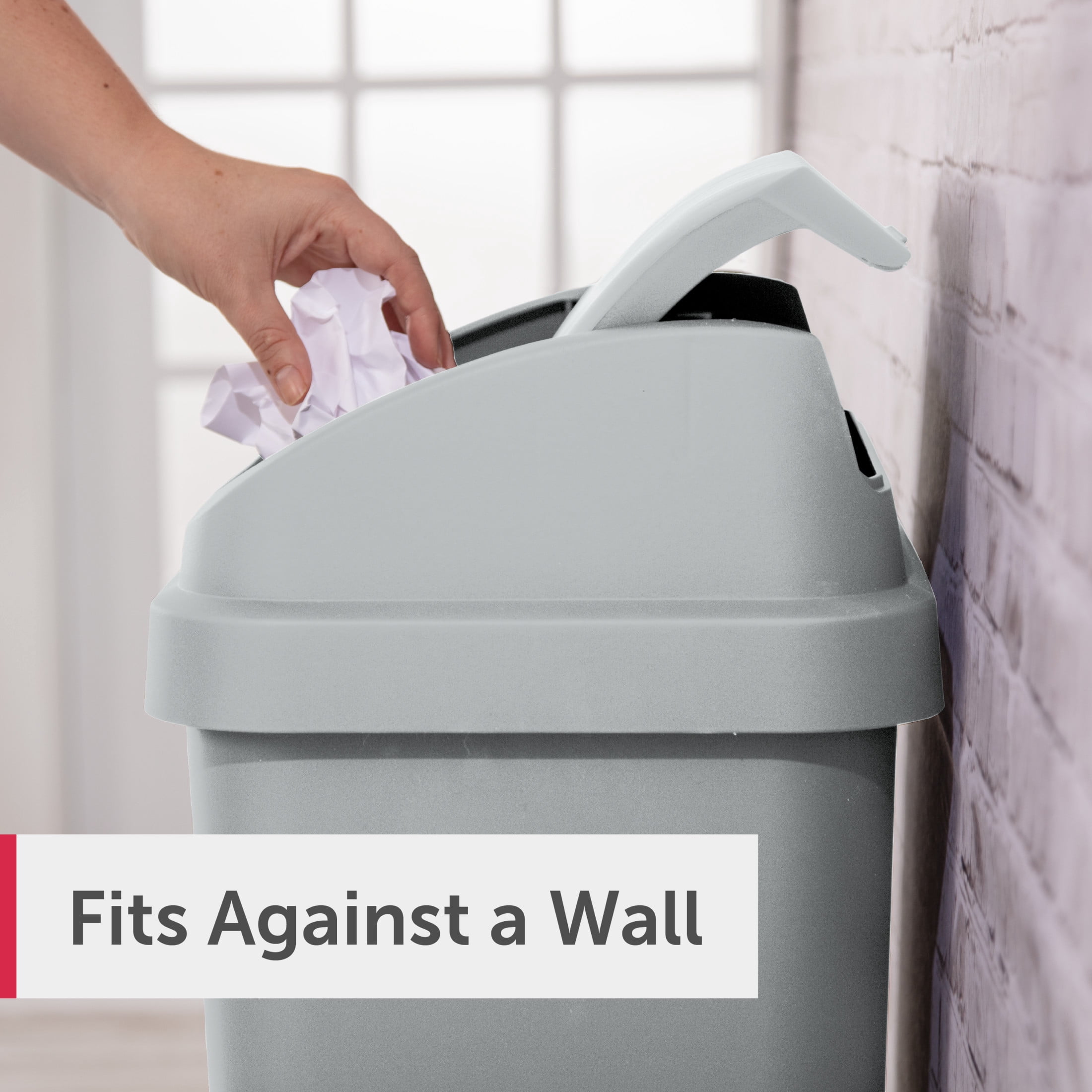 Sterilite Kitchen Trash Can, 13 Gallon Plastic Garbage Bin with Swing Top Lid, Light Gray