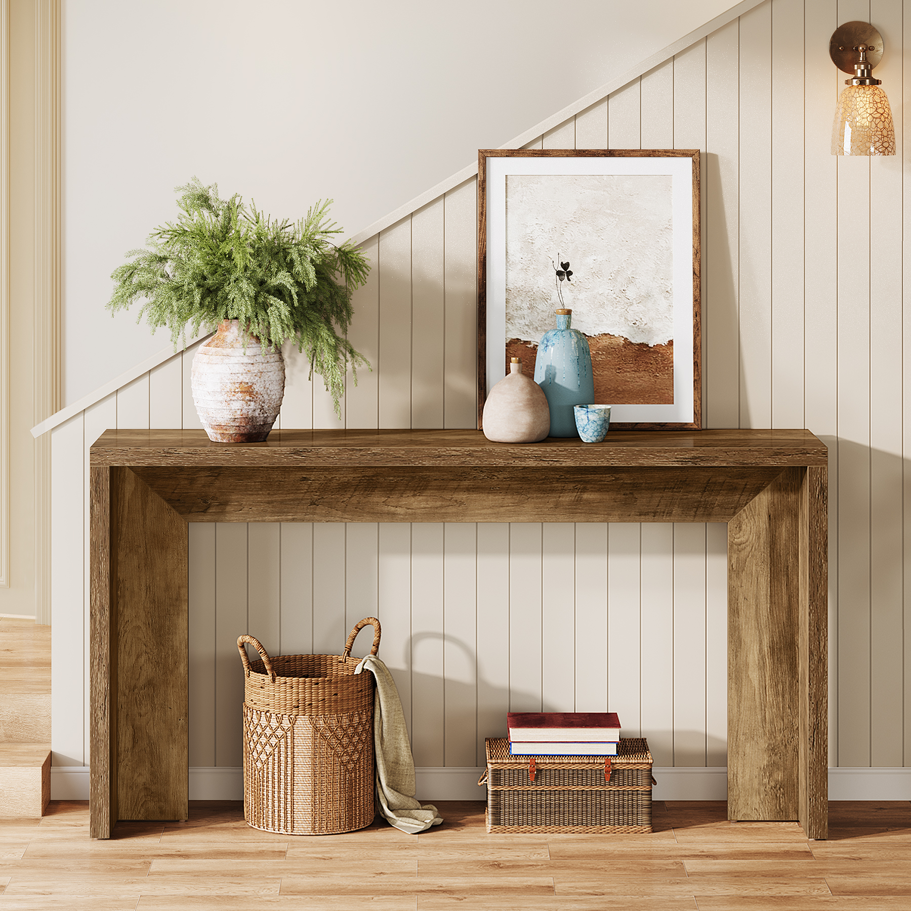 Tribesigns 55-Inch Farmhouse Console Table with Storage, Rustic Brown Wooden Sofa Table for Entryway, Foyer, Hallway, Living Room, Easy Assembly
