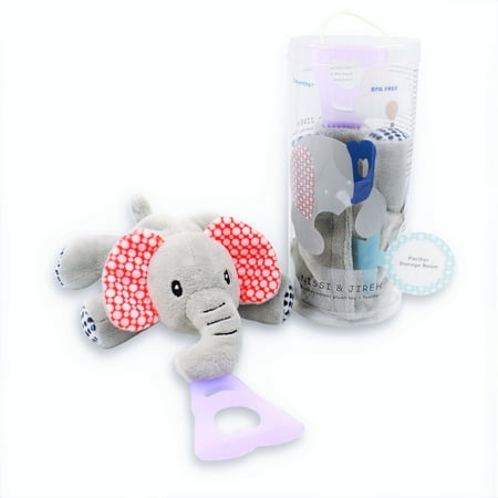 UPC: 0869453000308 | Nissi & Jireh 4 In 1 Pacifier holder plush toy Teether Elephant