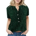 thumbnail image 1 of Gibobby Blusas Para Mujer Elegantes Tops for Women Short Sleeve Verano Fashion Casual Impreso de camisa Tee Button Neckline T camisas blusas Ladies（Verde， M), 1 of 3
