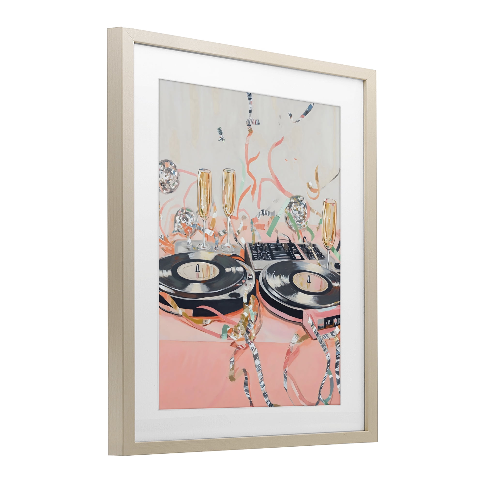 Stupell Industries Retro Turntable & Champagne Party Birch Framed Print Under Glass, design by The Prints Vibe