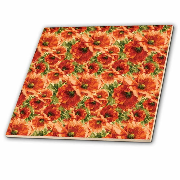 3dRose, Pretty Red Poppy Floral, 8 Inch Ceramic Tile