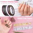 thumbnail image 3 of Kit de diseño de uñas de 32 piezas, 15 pinceles de uñas, 5 bolígrafos de puntos, 2 cajas de uñas con diamantes de imitación, 10 cintas de rayas y lámina dorada y plateada para manicura femenina profesional JM, 3 of 5