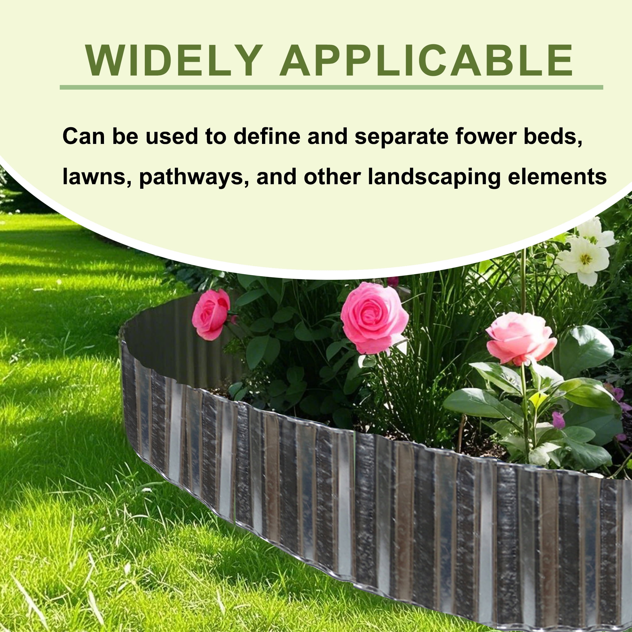 4W Galvanized Steel Garden Edging, 6" x 20' Corrugated Landscape Border, Flexible Lawn and Yard Edging Strip for Flower Beds and Tree Rings, Natural