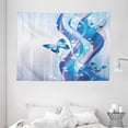 thumbnail image 1 of Navy and Blush Tapestry, Fantastic Abstract Composition with Waves Stripes and Magic Butterflies, Wall Hanging for Bedroom Living Room Dorm Decor, 80W X 60L Inches, Blue Pink White, by Ambesonne, 1 of 2