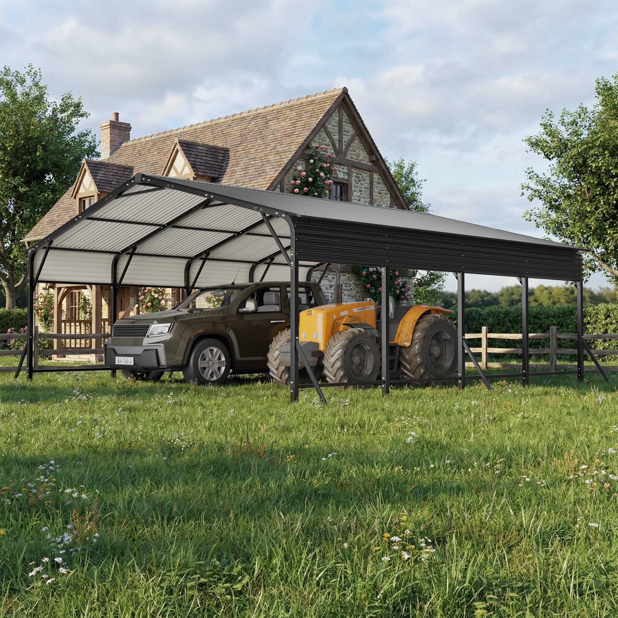 Taoruifang 20x20 ft Galvanized Steel Carport Canopy, Heavy Duty UV-Proof Waterproof Roof, Black