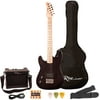 Rise by Sawtooth Left Handed 3/4 Size Beginner's Electric Guitar with Gig Bag Soft Case, Amp & Accessories, Transparent Black