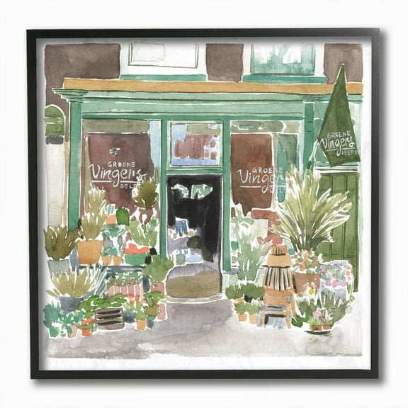 Stupell Industries Paris Flower Shop Green Brown Watercolor Painting Black Framed Art Print Wall Art, 12x12, by Melissa Wang