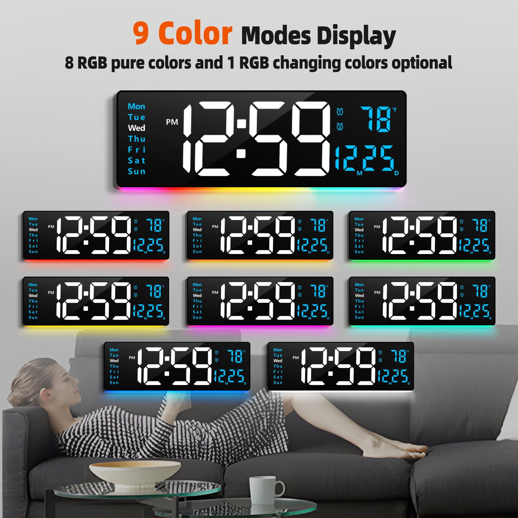 16-inch Large Display Wall Clock with Remote Control, 2 Alarms, Automatic DST, Temperature, Memory Battery for Living Room, Bedroom, Gift for Christmas,Mother's Day, Father's Day