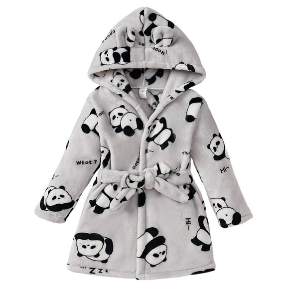 FINALGANG Girls Kids Plush Warm Bathrobe Floral Pattern Long Sleeve Loose Fit Hooded Robe With Belt For Daily Home Relaxation Stylish Outfits