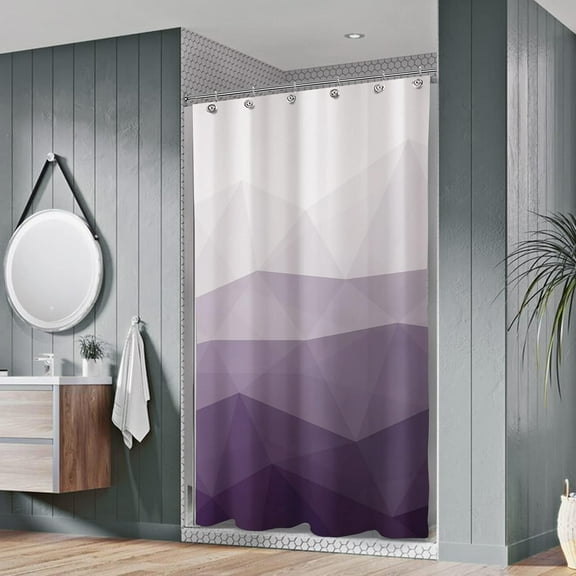 Designer 36 x 72 Inches Small Stall Shower Curtain, Ombre Purple RV Half Size Narrow Fabric Shower Curtains for Bathroom Decor, Contemporary Geometric Bathroom Curtains, Purple