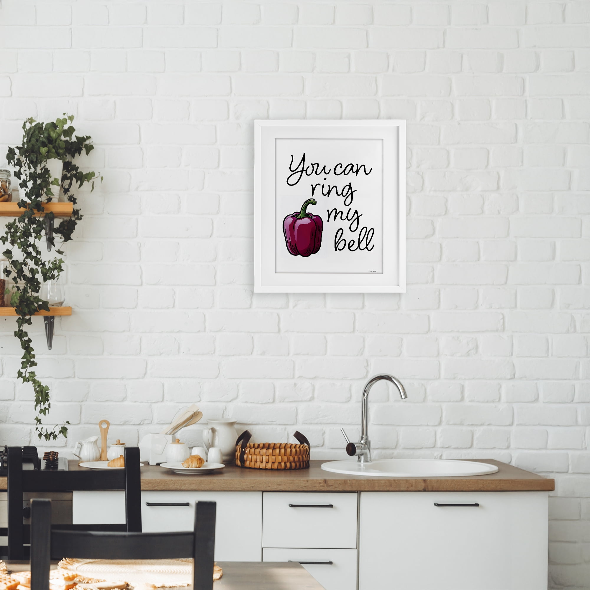 Stupell Industries Ring My Bell Pepper White Framed Print Under Glass, design by Susan Ball