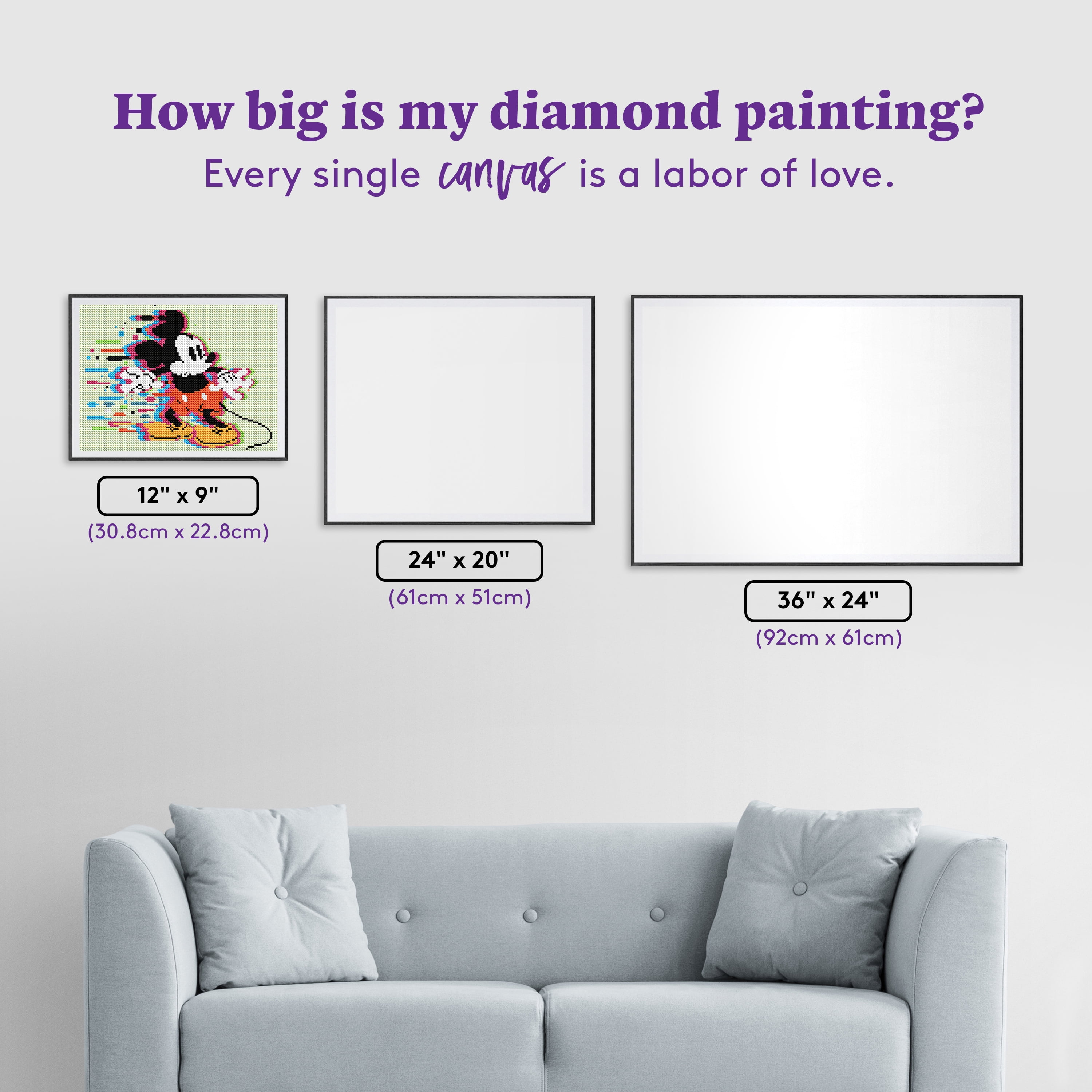 DIAMOND ART CLUB® Mickey in Motion Diamond Painting Kit, Fun DIY Crafts for Adults, Round Diamond Art Canvas, 12" x 9" (30.8 cm x 22.8 cm)