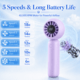 thumbnail image 3 of Mini Portable Fan, Rechargeable 4000mAh Small Personal Fan with 5 Speeds, Air Turbo Handheld Fan for Outdoor Indoor, Travel, Makeup, Eyelash, Kids & Women, Purple, 3 of 10