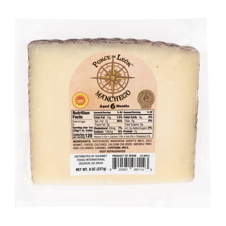 Ponce De Leon 6 Month Manchego Wedge, 8OZ, 12 Pack
