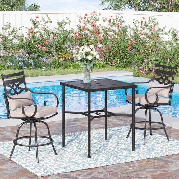 Sophia & William 3 Pcs Patio Outdoor Swivel Bar Stools Set & Height Table Furniture Bistro Set
