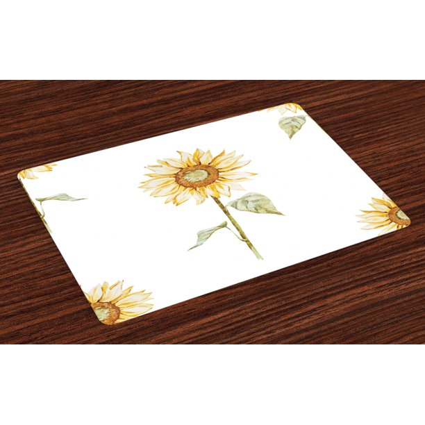 Sunflower Placemats Set of 4 Sunflowers with Watercolor Painting Effect