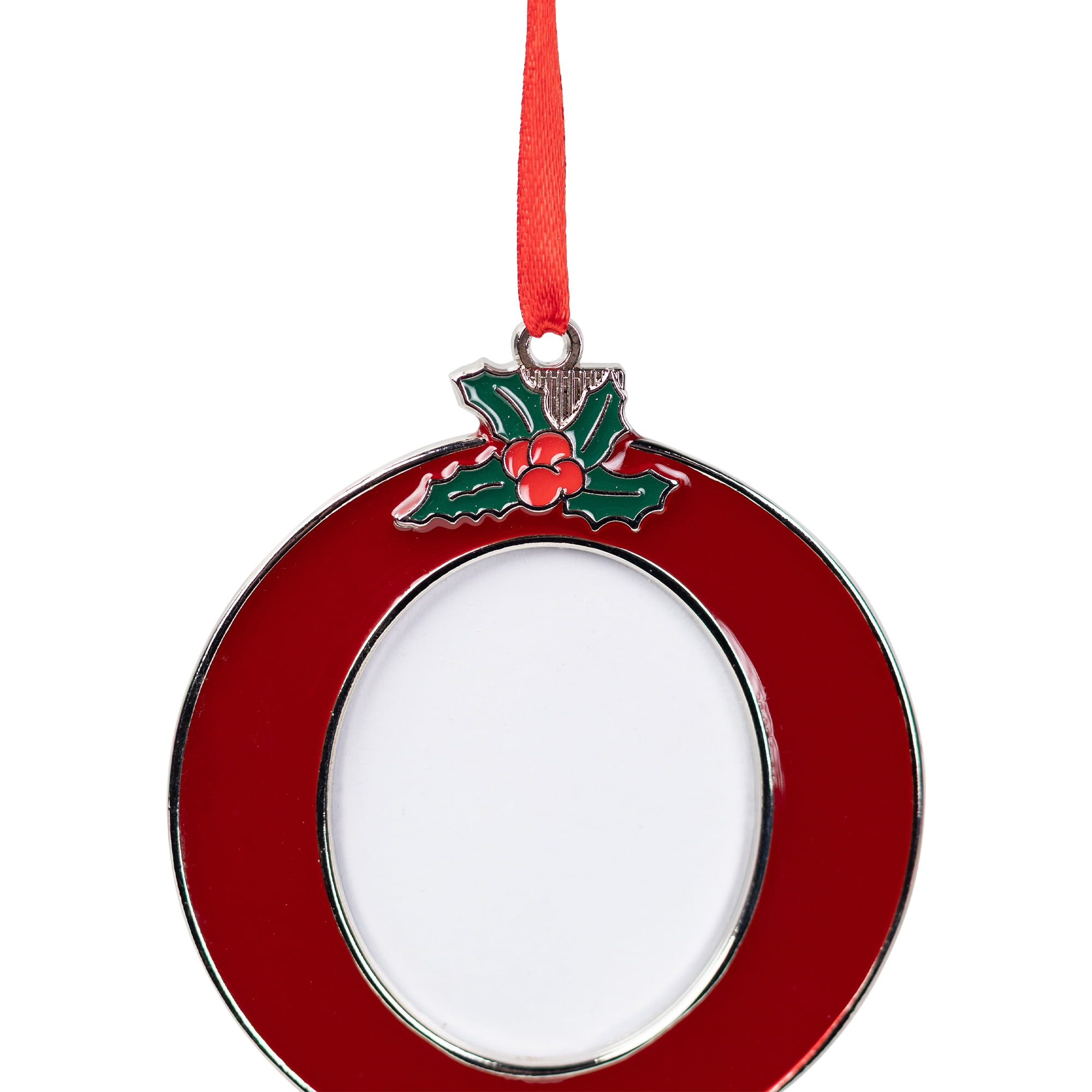 Holly Berry Wreath Photo Frame Christmas Ornament - 3.25"