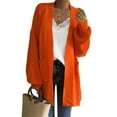 thumbnail image 3 of Lyinloo Fashion Women Loose Long Sleeve Solid Pocket Cardigan Tops Sweater Knitted Coat Orange L, 3 of 6