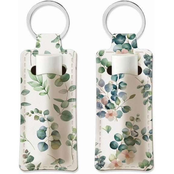 2Pcs Lipstick Holder Keychain Eucalyptus Leaves Lip Balm Holders Elastic Diving Fabric Lipstick Keychain Portable Lipsticks Holder Plants Chapstick Sleeve Key Ring Holders for Chapstick
