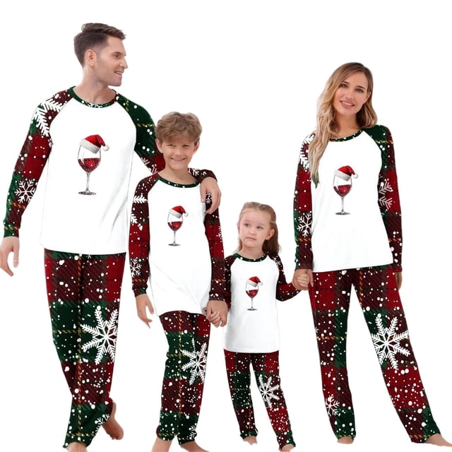 RXMEKW Plaid Print Long Sleeve Pajama Set for Men for Family Matching at Christmas Red 12M