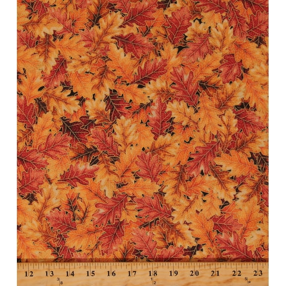 Cotton Sweet Pumpkin Spice Leaves Leaf Trees Autumn Seasonal Fall Orange Cotton Fabric Print by the Yard (SRKM-22321-191-AUTUMN)