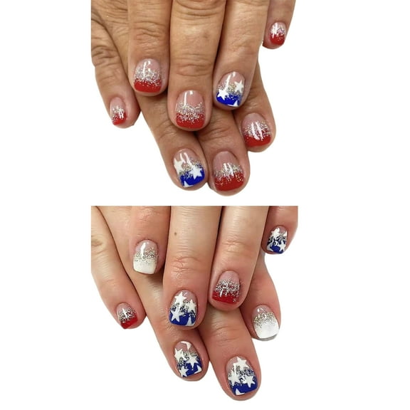 Huhudde Independence Day French Tip Press on Nails Short Square Fake Nails Glues on Nails Artificial False Nails for Nails Decor