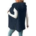 thumbnail image 3 of Women Sleeveless Sherpa Jacket Long Button Down Hooded Jackets Soft Comfy Fuzzy Sweater Vests Outerwear Navy 2XL, 3 of 5
