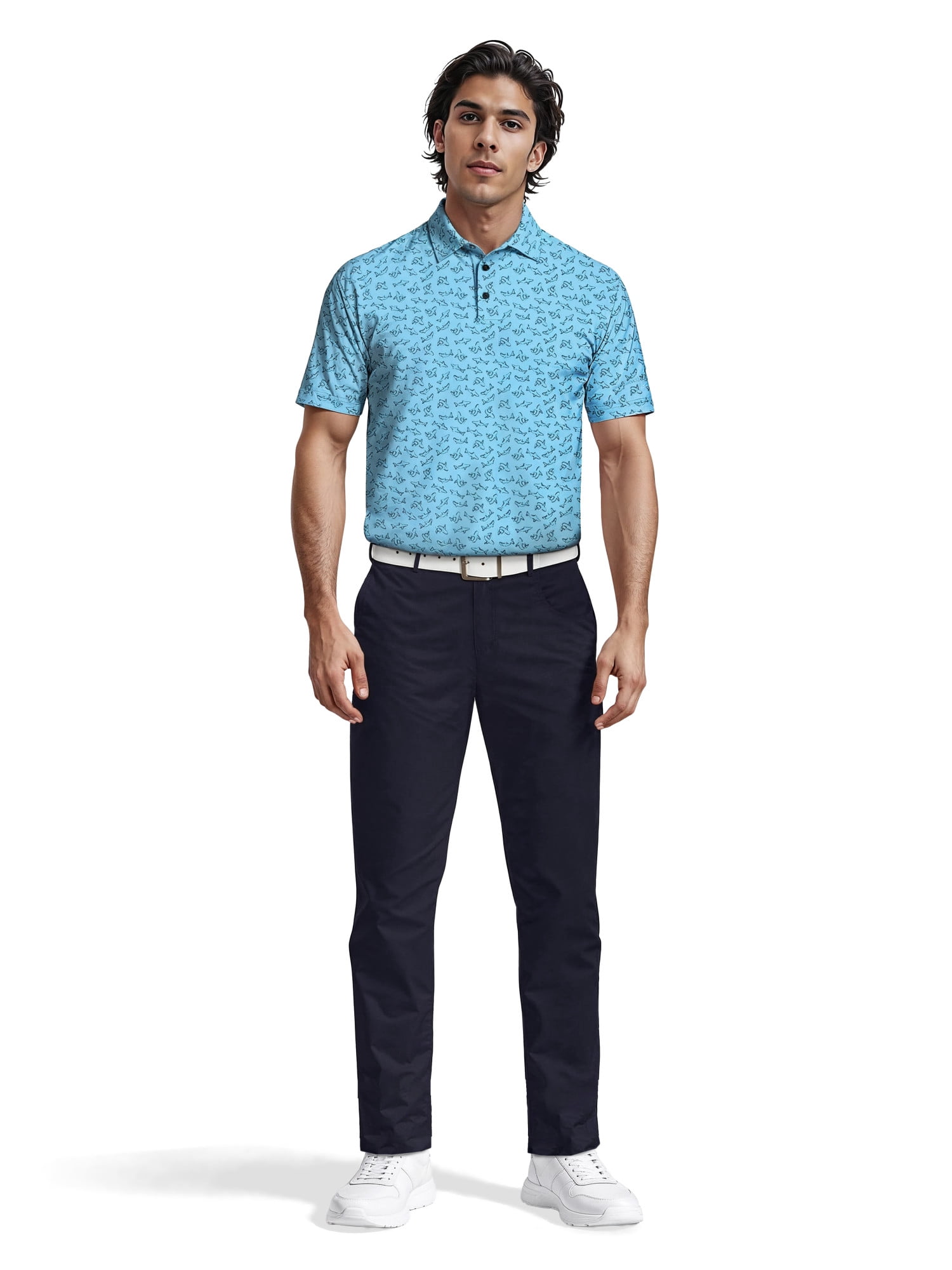 Ben Hogan Men's & Big Men's Performance Shark Print Short Sleeve Polo Shirt, Sizes S-5XL