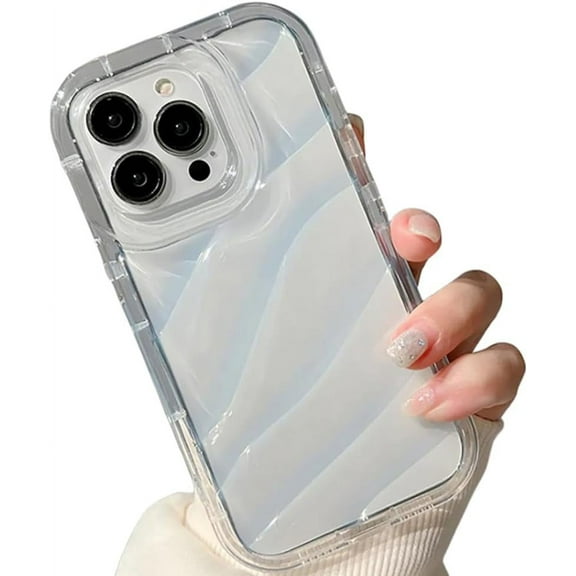 Compatible with iPhone Case,Clear Curly Wave Water Ripple Print Camera Lens Protection Soft Shockproof Cover Phone Case (Clear,iPhone 14)