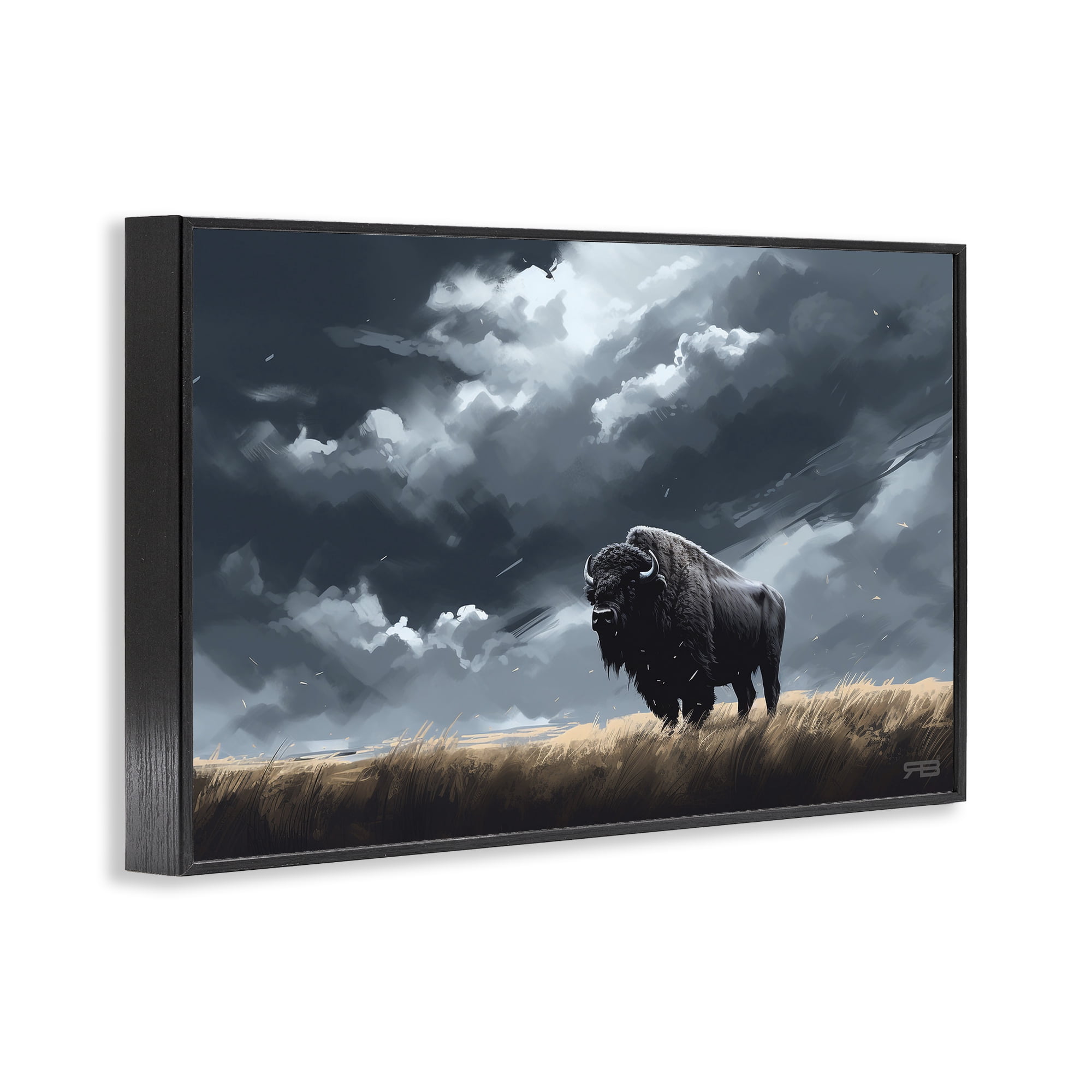 Stupell Industries Bison Silhouette with Clouds Landscape Painting Black Framed Art Print Wall Art, 30 x 20