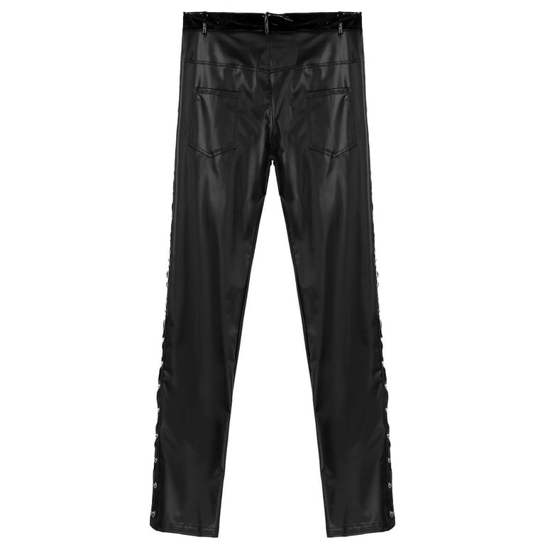YiZYiF Mens Faux Leather Low Waist Shiny Pants for Nightclub Rock Band  Performance 