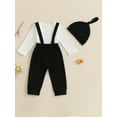 thumbnail image 3 of Binshrliy 3Pcs Baby Boy New Year Outfit Overalls Set Newborn Letter Long Sleeve Romper Tops + Star Suspender Pants + Hat 3M 6M 12M 18M Infant Fall Formal Clothes, 3 of 7