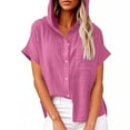 thumbnail image 2 of Vestidos Casuales Para Mujer, Blusas De Mujer De Moda Blusa de lino con cuello en V y manga corta para mujer, estilo túnica de verano con capucha y botones sueltos, 2 of 6