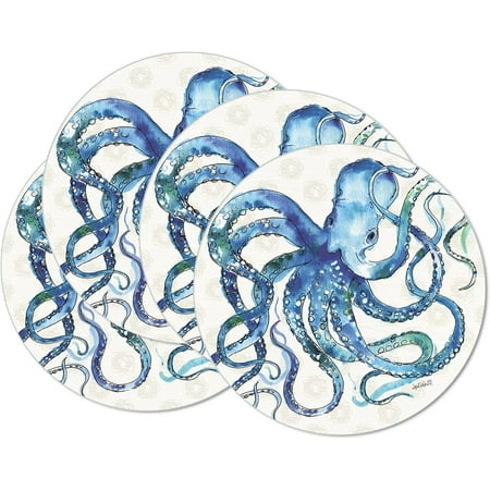 

4 Pack Round Reversible Easy Care Flexible Plastic Placemats Made in The USA Reversible Flexible Easily Wipes Clean