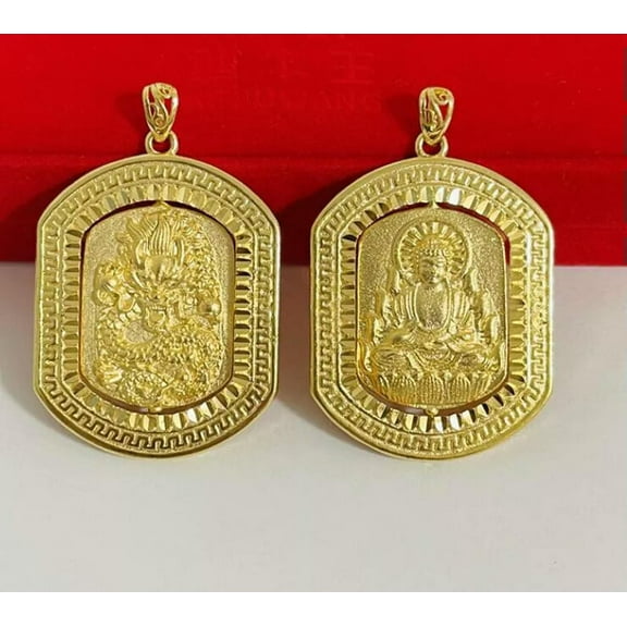 K-KED Rotating Guanyin Dragon 24K Thai Baht Yellow Gold GP Filled Necklace Jewelry