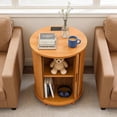 thumbnail image 6 of Aisword Round End Table with Charging Station, Fluted Accent Side Table with Sliding Door and Adjustable Shelf, Nightstand for Small Space, Yellow, 6 of 6