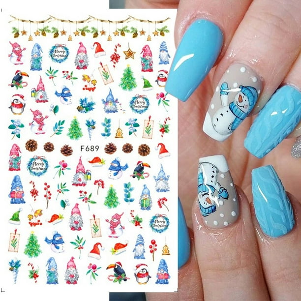 Pegatinas de uñas de Navidad 3D, navidad, adornos de invierno, adornos deslizantes para guantes de árbol de nieve, linternas, decoración, sombreros de Papá Noel, stickers uñas navideñas
