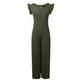 thumbnail image 4 of SRZYMJ Jumpsuit for Women Stylish Women's Lace Up Front Ruffle Detail Wide Leg Jumpsuit for Everyday Casual Wear Comfortable Flowy Trousers with Elegant, 4 of 5
