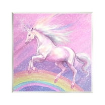 Stupell Industries Unicorn Over Rainbow Fairy Tales & Fantasy Painting Unframed Art Print Wall Art, 12 x 12