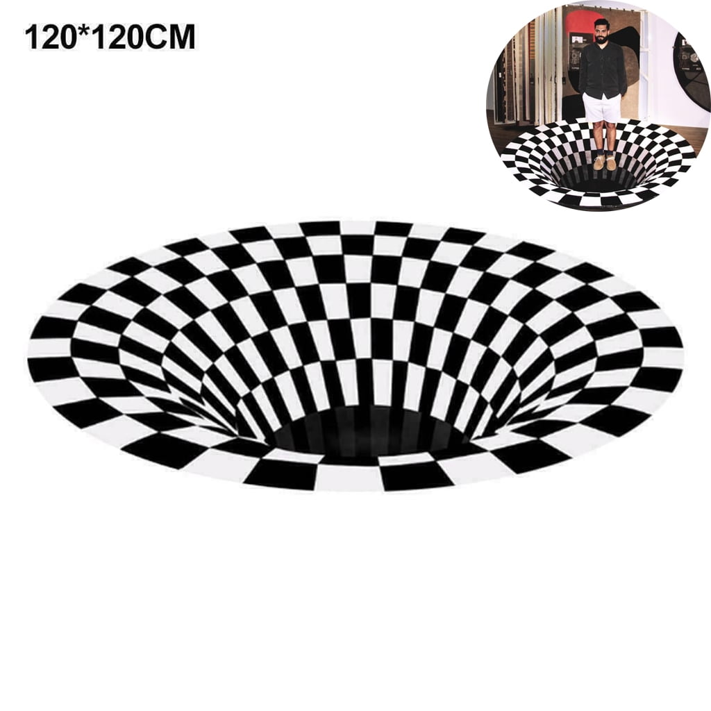 3D Printed Round Colored Vortex Illusion Pattern Anti-slip Carpet Floor Door Mat 