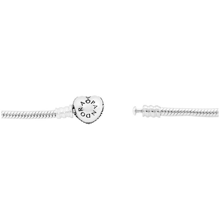 Pandora Moments Women's Sterling Silver Snake Chain Charm Bracelet with  Pave Heart Clasp