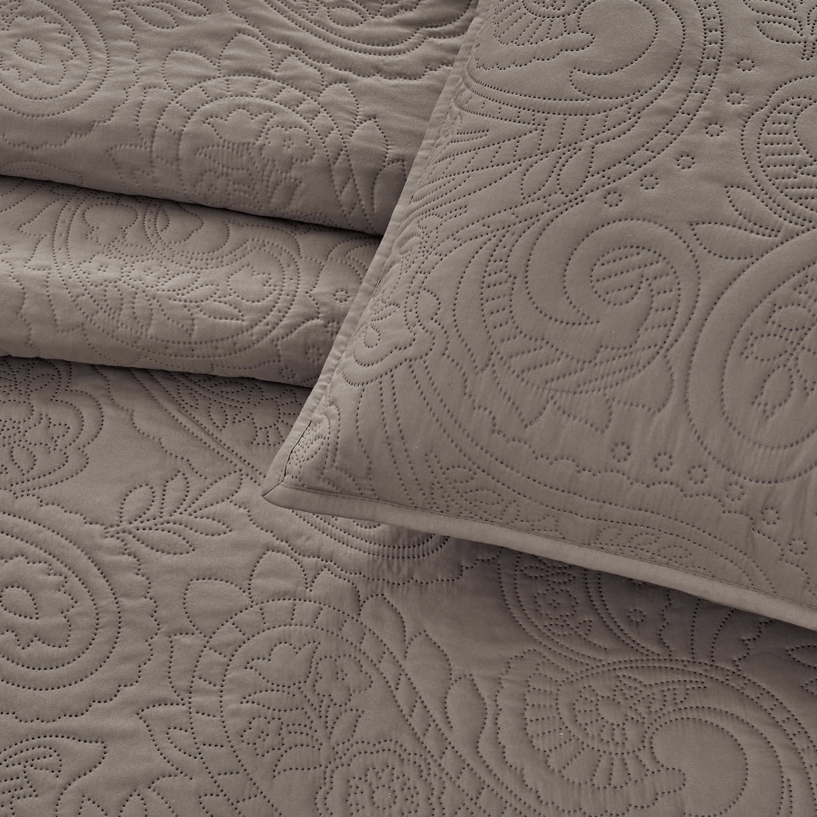 Bourina Modern Floral 3-Piece Quilt Set– Queen,Taupe,Lightweight & Comfortable,Perfect for All Seasons