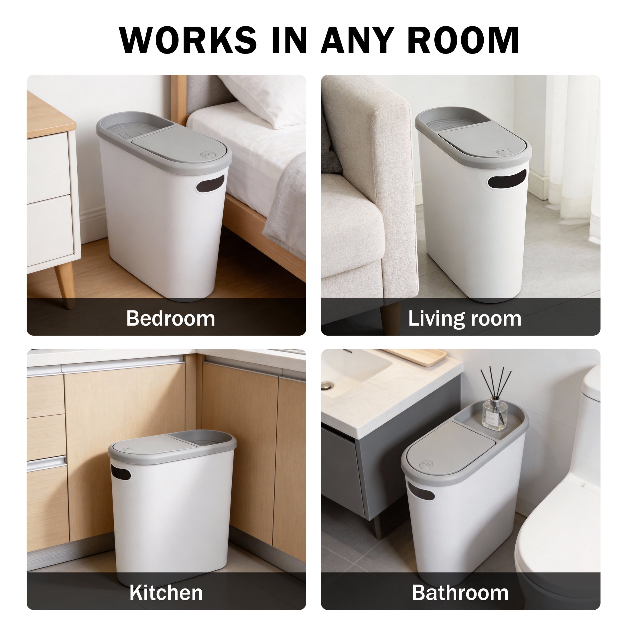 Koomade 2 Packs Bathroom Trash Can, 2.6 Gallon 10 Liters Small Plastic Garbage Bucket Bin With Lid